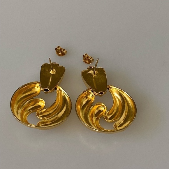 Earrings Gold Tone Drops Vintage - Picture 10 of 11